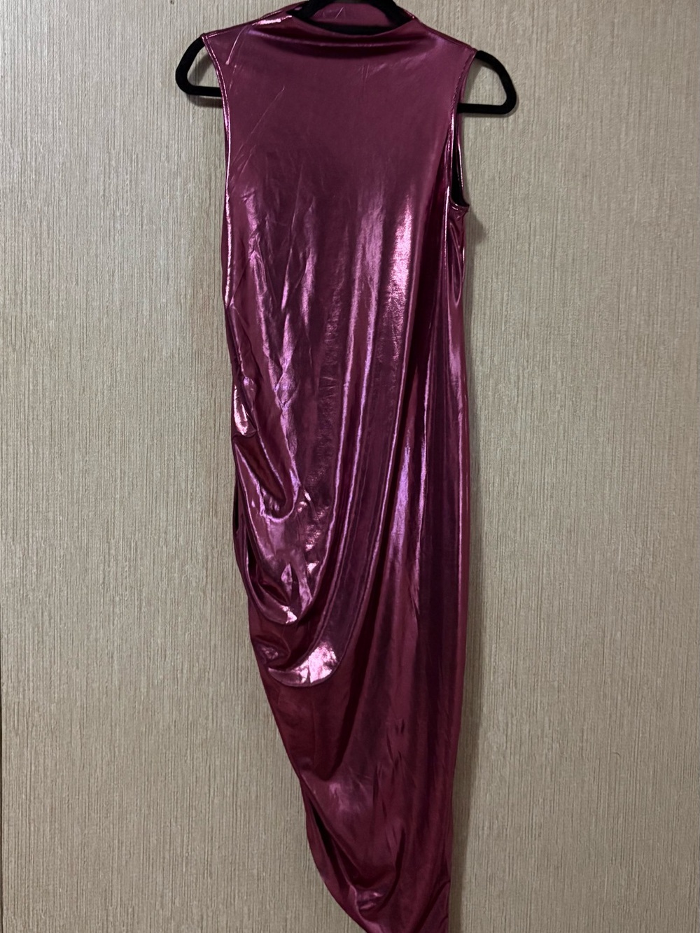 Cider Metallic Fuchsia Asymmetrical Draped Midi Dress